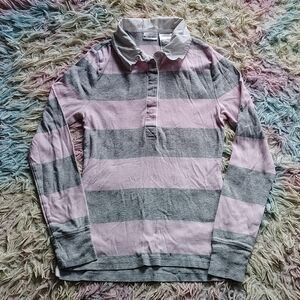No Boundaries Pink and Gray Striped Shirt